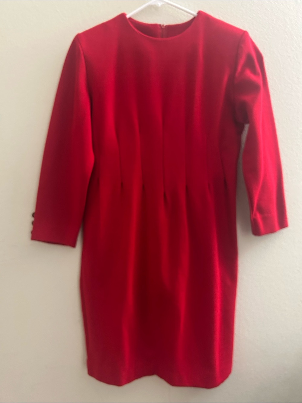 Vintage Alison Nicole Red Dress Made USA Gold Metal Button Cuffs Long Sleeve